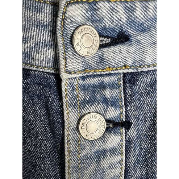 PacSun Two Tone Distressed Raw Hem Button Front Denim Skirt Women's Size 27 Blue - Picture 4 of 7